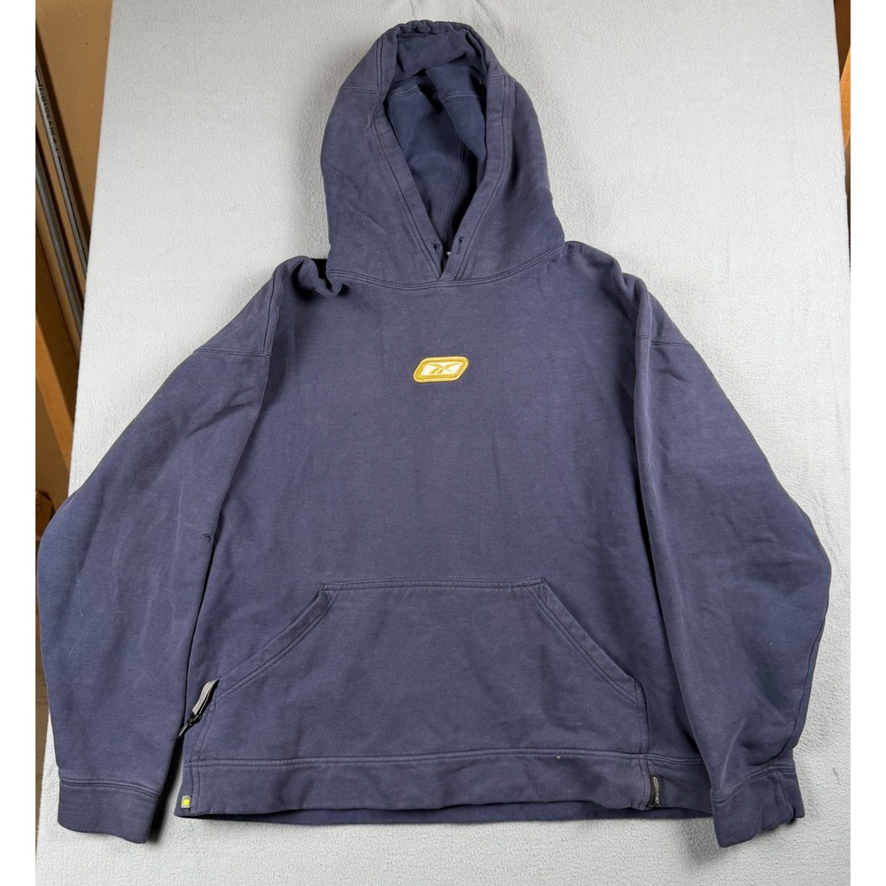 Vintage Y2K Reebok Hoodie Mens Medium Blue Embroidered Logo Pullover Sweatshirt